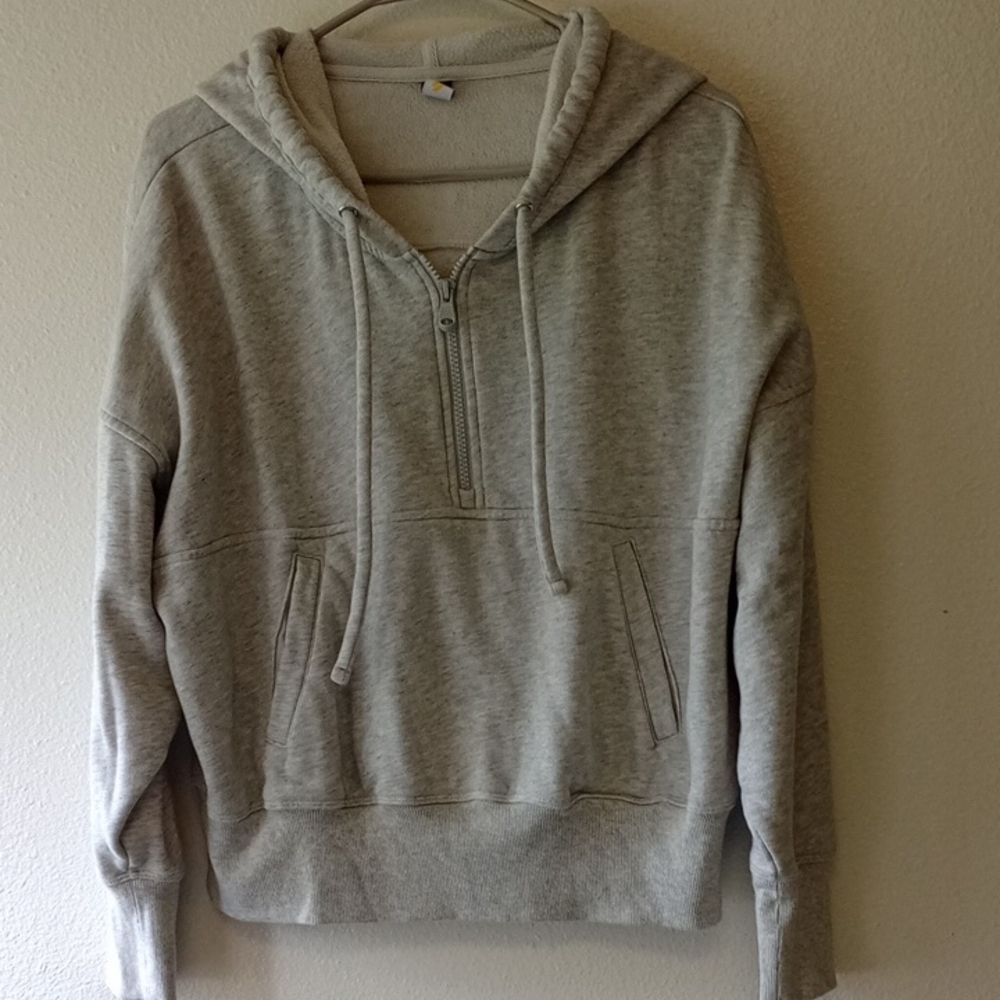 Old Navy Hooded Henley Kangaroo Sweatshirt Light Gray Crop Basic Size L